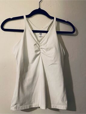 Ina S White Ruched V-Neck Tank Built in Bra